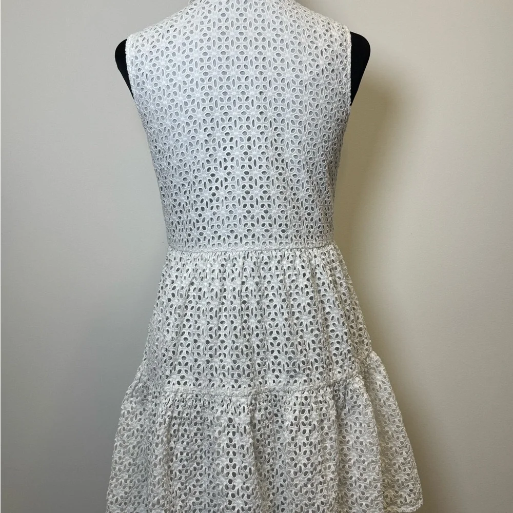 Kate Spade White Eyelet Sleeveless Tiered Shirt Dress w/ Pockets